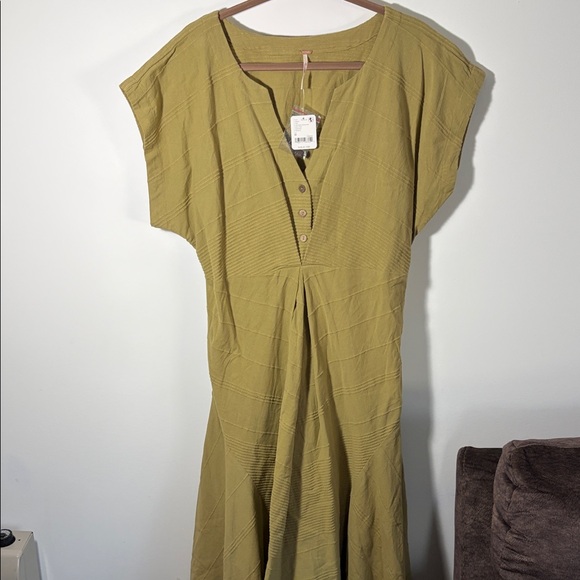 Free People Outta Here Midi Dress - Crushed Rosemary - M - NWT - 100% Cotton - Picture 2 of 14